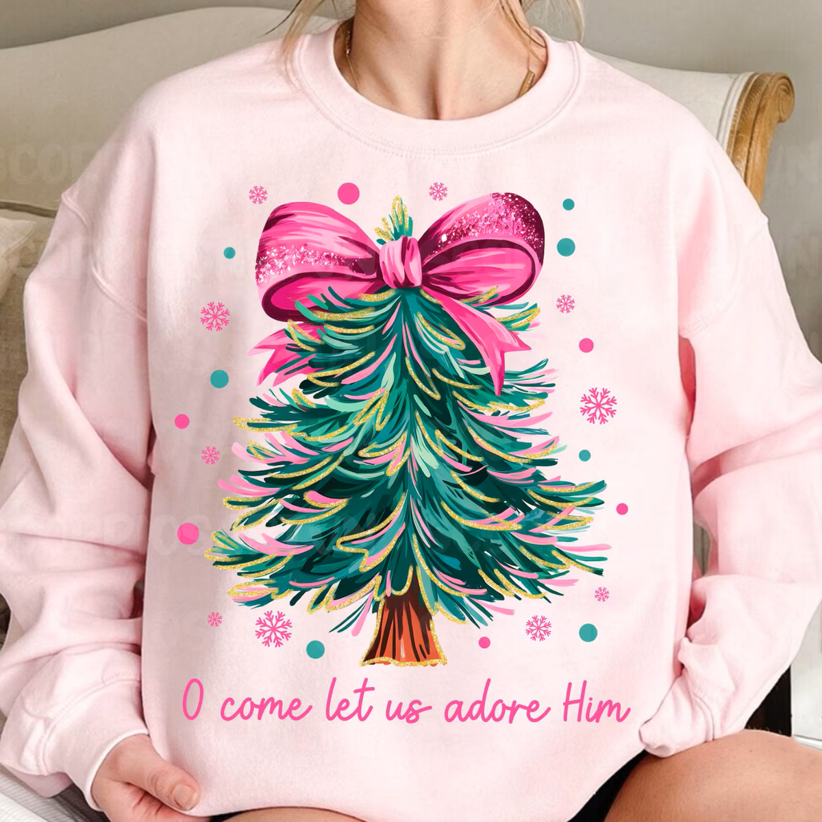 O Come Let Us Adore Him Christmas Tree Tee