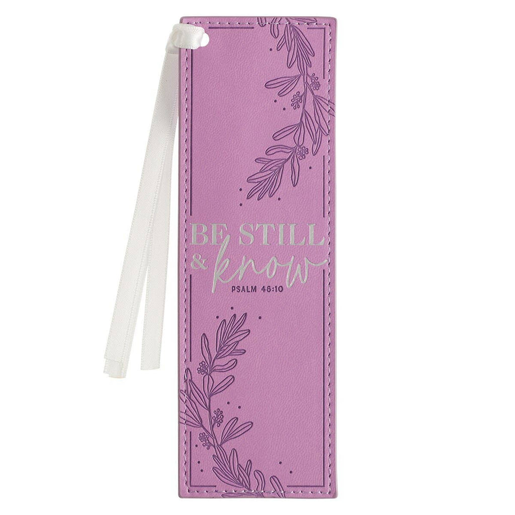 Be Still Lilac Faux Leather Bookmark – Psalm 46:10
