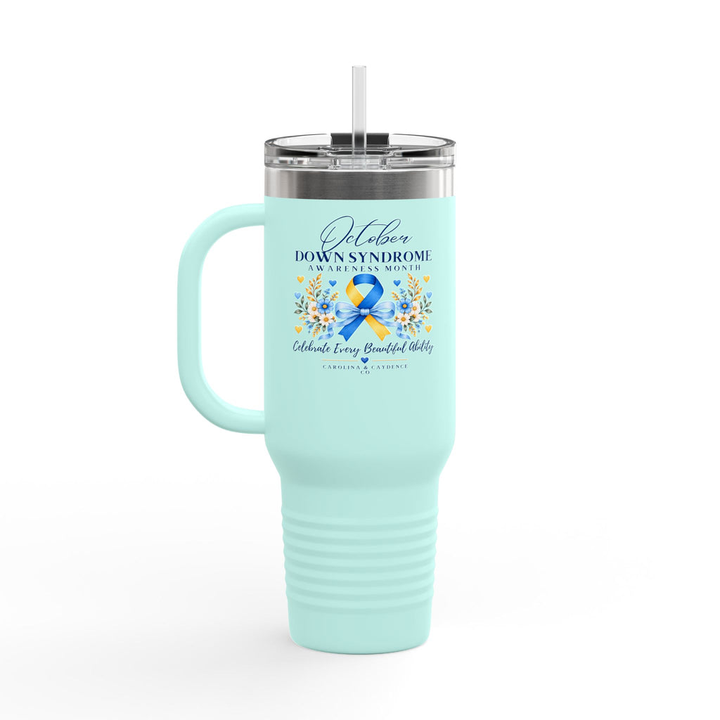 Down Syndrome Awareness 40 oz Insulated Travel Mug – Ribbon Floral Design