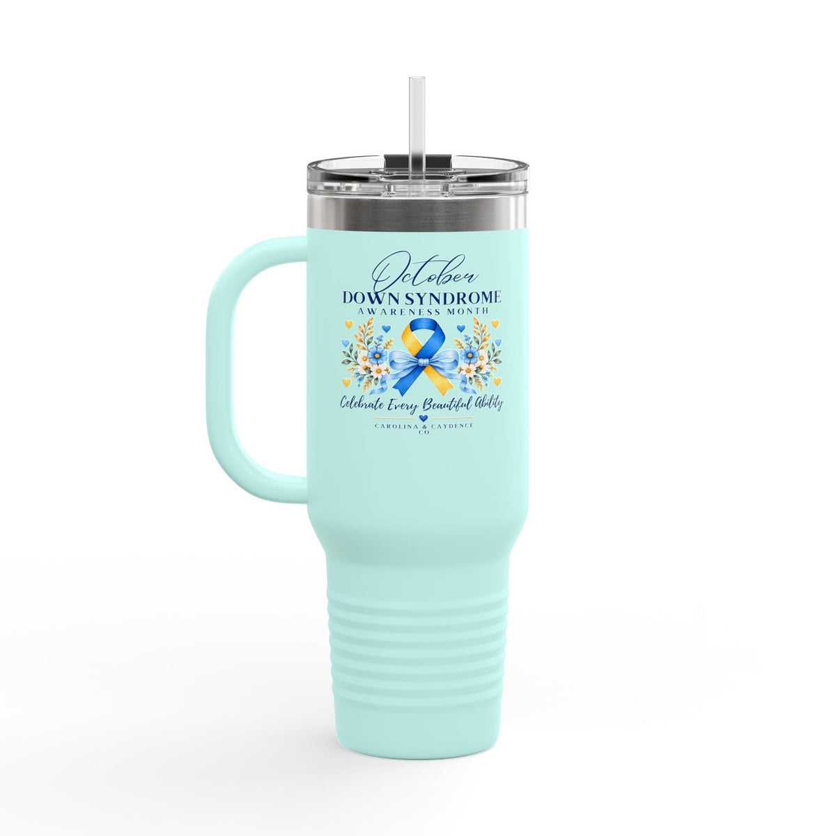 Down Syndrome Awareness 40 oz Insulated Travel Mug – Ribbon Floral Design
