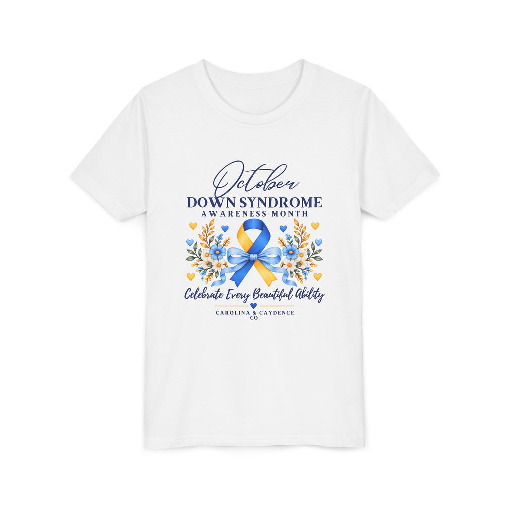 Caydence Kid's Tee – Down Syndrome Awareness Ribbon (Celebrate Every Beautiful Ability)