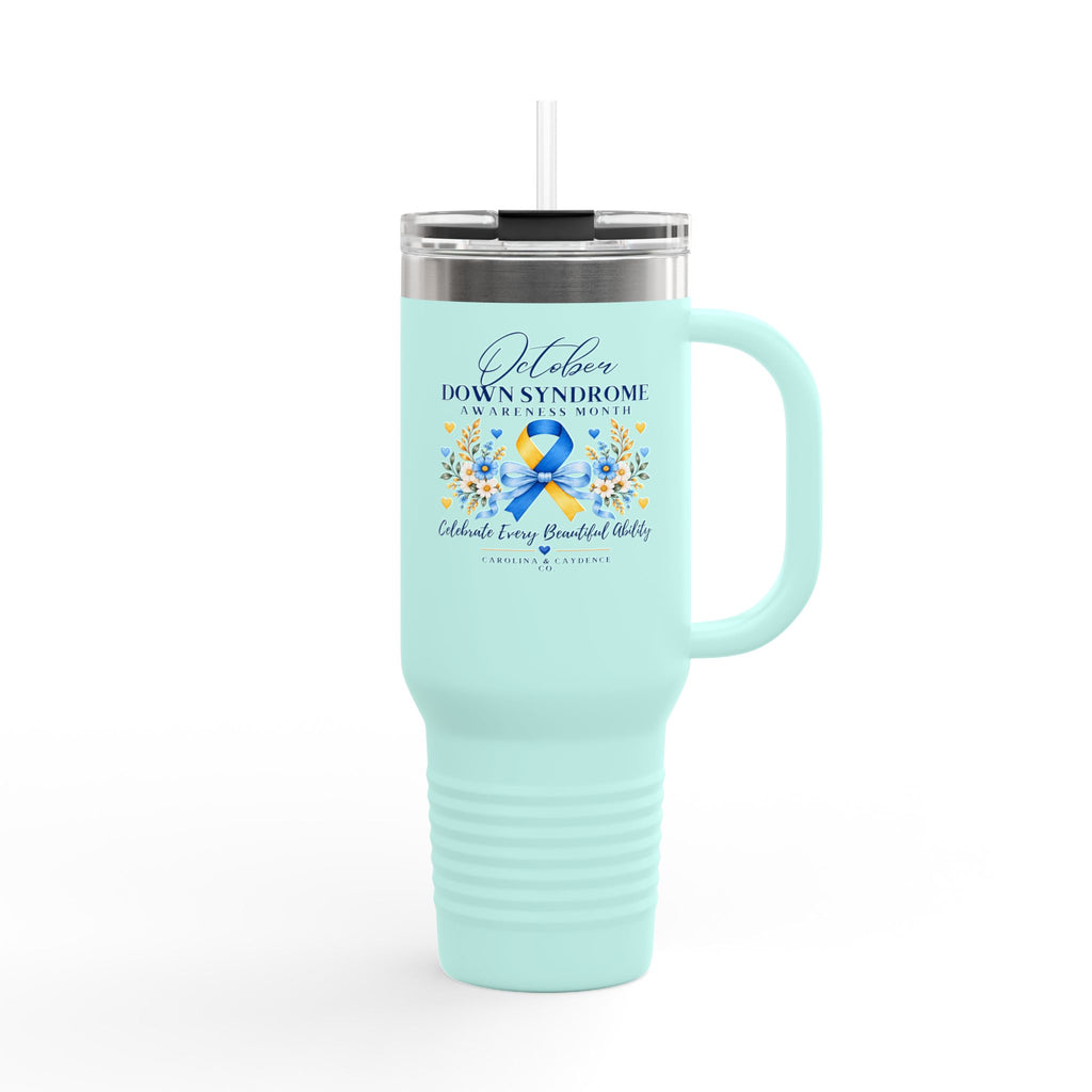 Down Syndrome Awareness 40 oz Insulated Travel Mug – Ribbon Floral Design