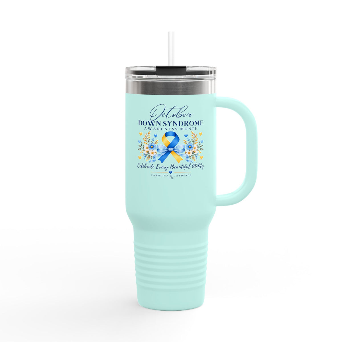 Down Syndrome Awareness 40 oz Insulated Travel Mug – Ribbon Floral Design