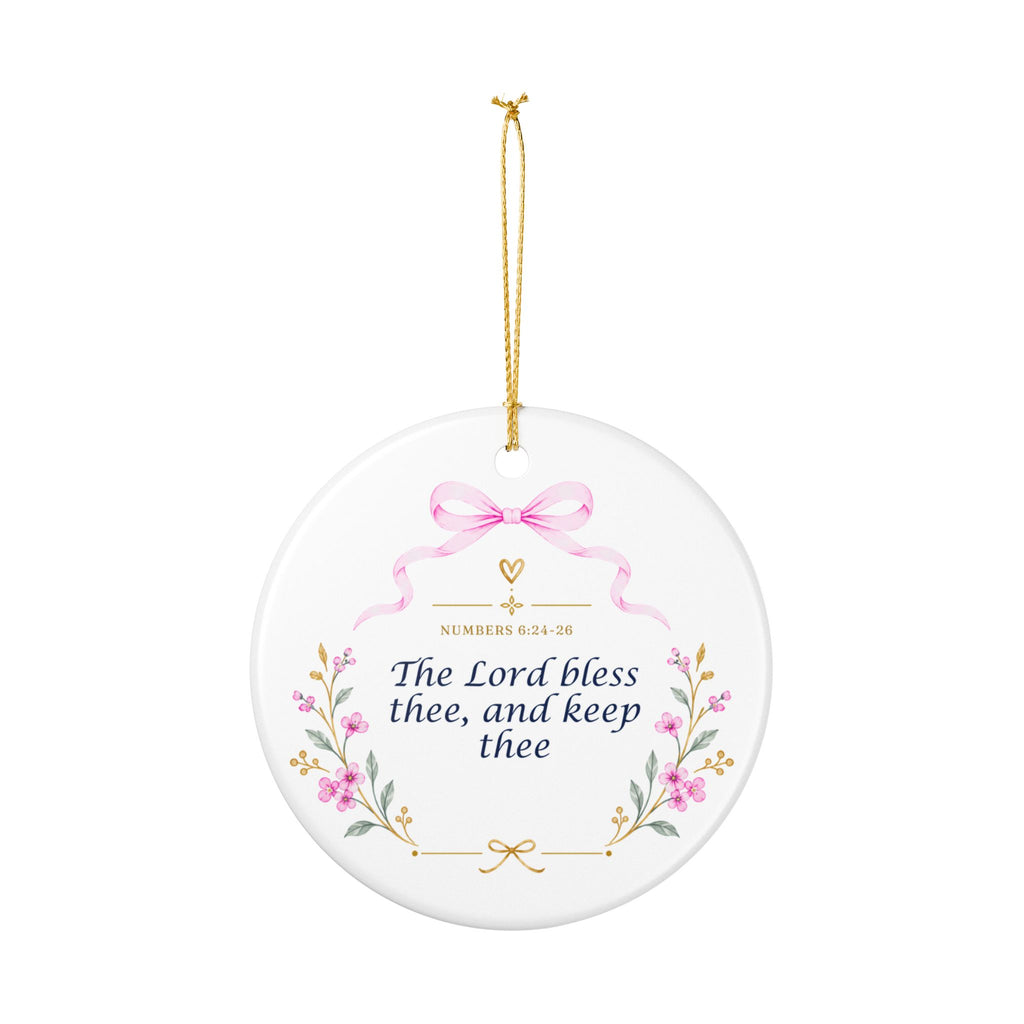 Pink Ceramic Ornament – "The Lord Bless Thee" Floral Keepsake (Personalizable Monogram Option)