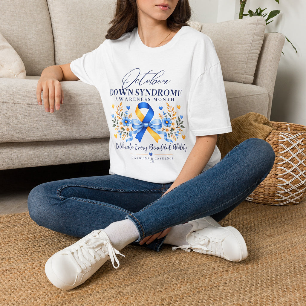 Down Syndrome Awareness Tee – Adult (Boy Design on Back)