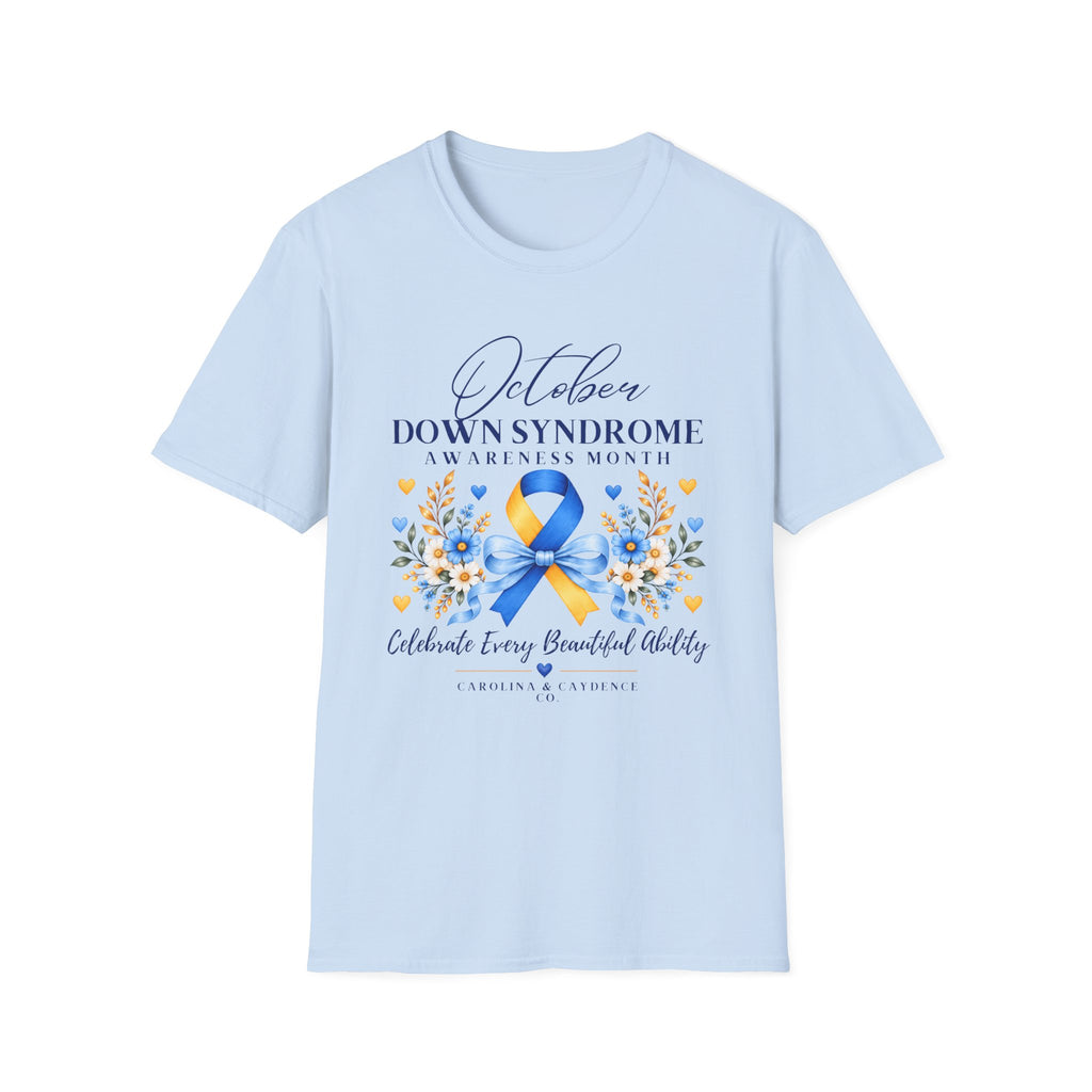Down Syndrome Awareness Tee – Adult (Boy Design on Back)