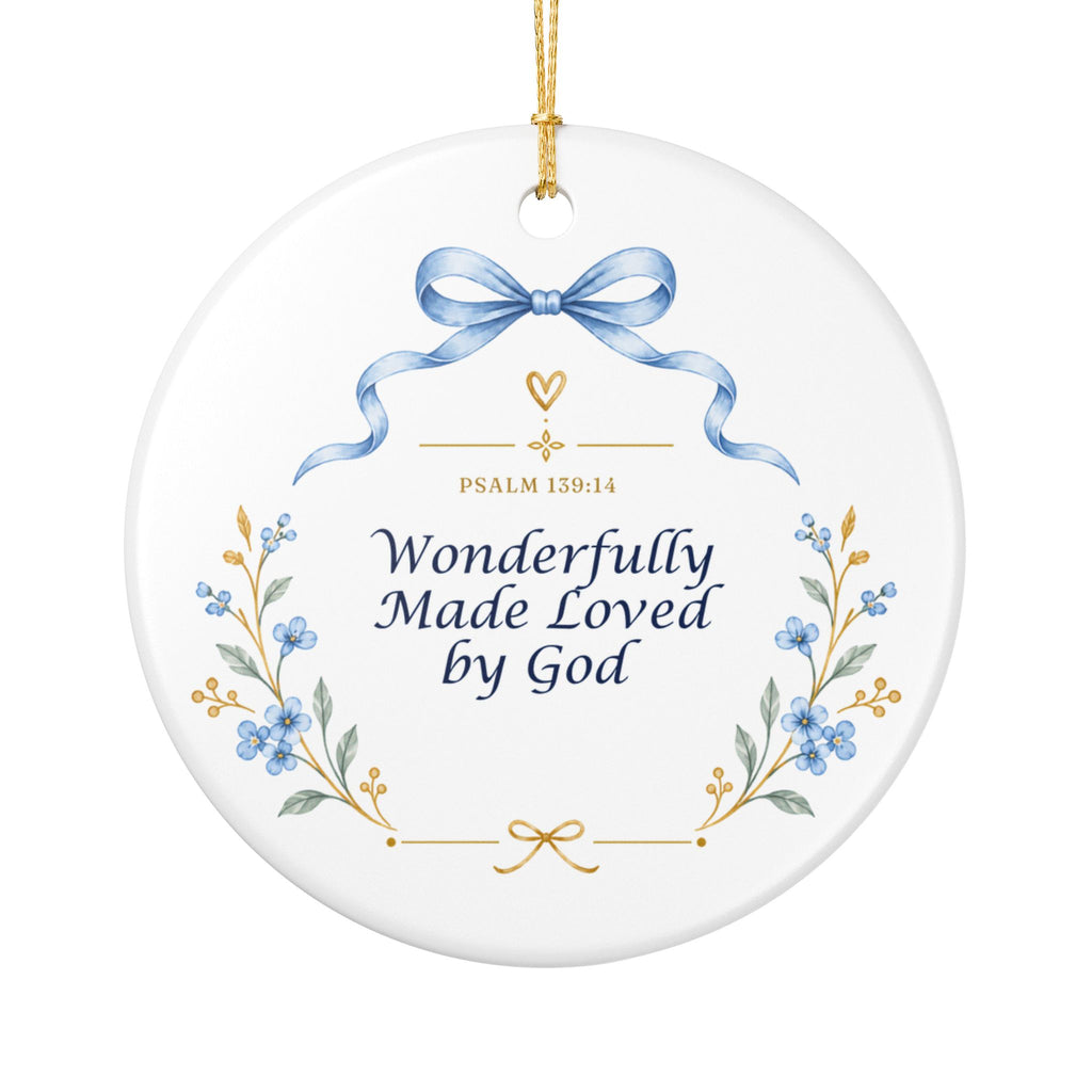 Ceramic Ornament – "Wonderfully Made, Loved by God" Floral Religious Keepsake