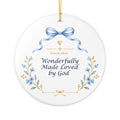 Ceramic Ornament – "Wonderfully Made, Loved by God" Floral Religious Keepsake