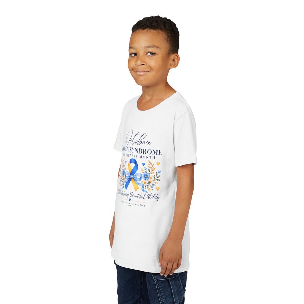 Caydence Kid's Tee – Down Syndrome Awareness Ribbon (Celebrate Every Beautiful Ability)