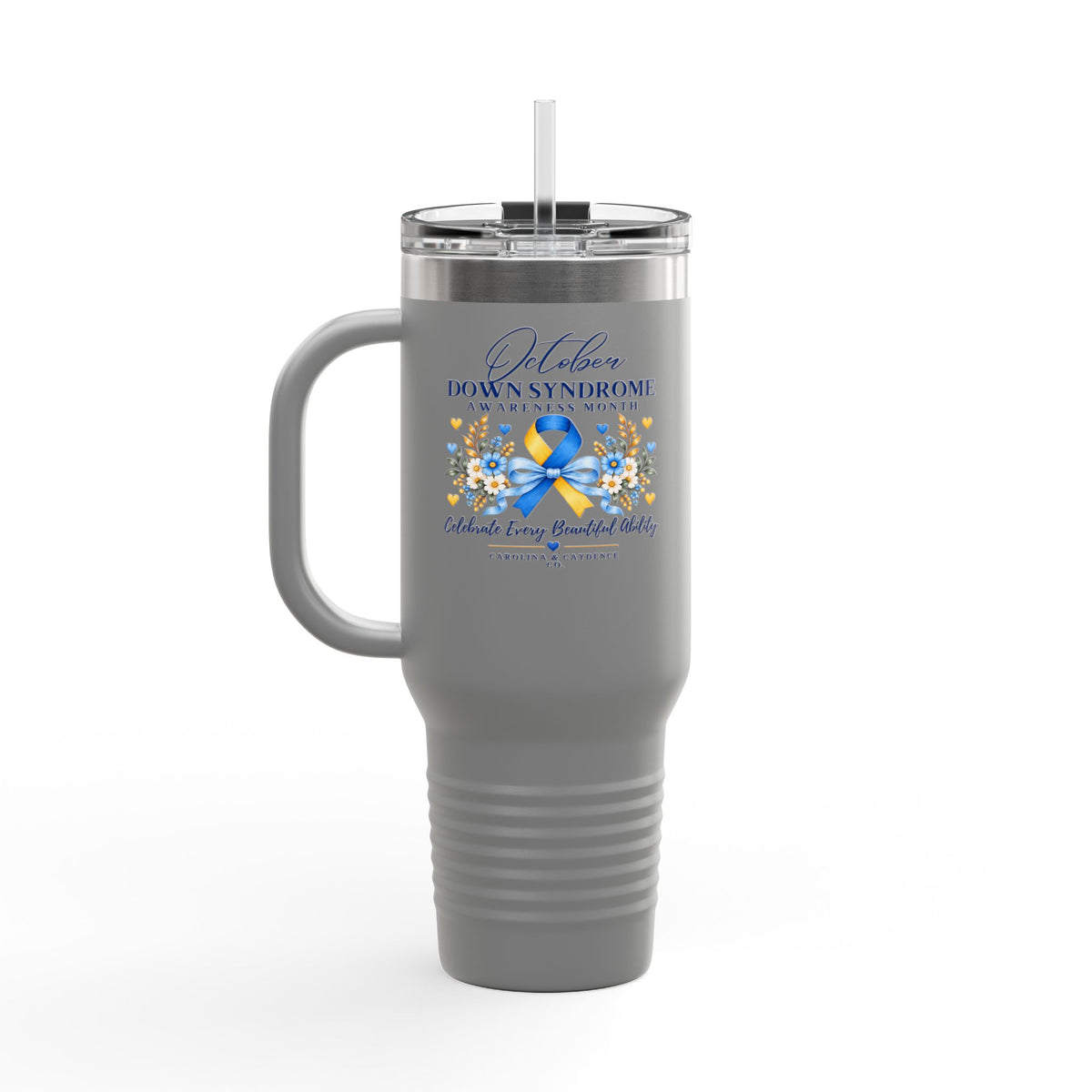 Down Syndrome Awareness 40 oz Insulated Travel Mug – Ribbon Floral Design