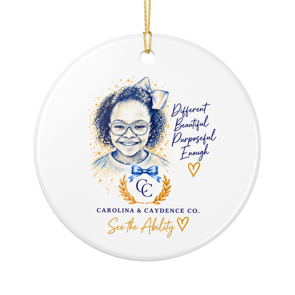 Caydence Down Syndrome Awareness Ceramic Ornament – "October Down Syndrome Awareness Month" Holiday Decoration