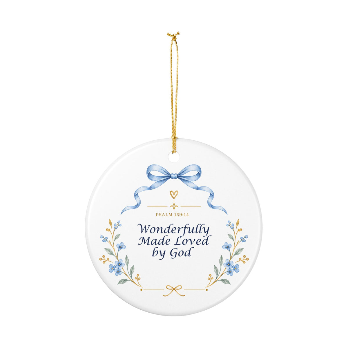 Ceramic Ornament – "Wonderfully Made, Loved by God" Floral Religious Keepsake
