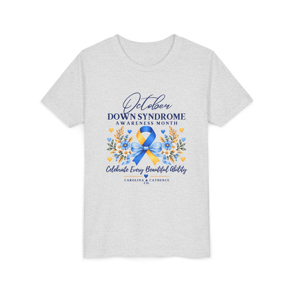Caydence Kid's Tee – Down Syndrome Awareness Ribbon (Celebrate Every Beautiful Ability)