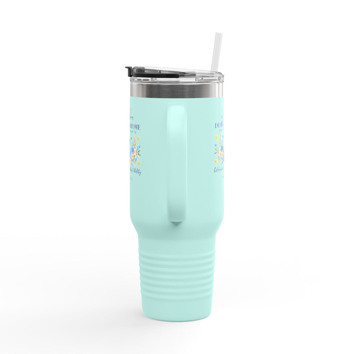 Down Syndrome Awareness 40 oz Insulated Travel Mug – Ribbon Floral Design