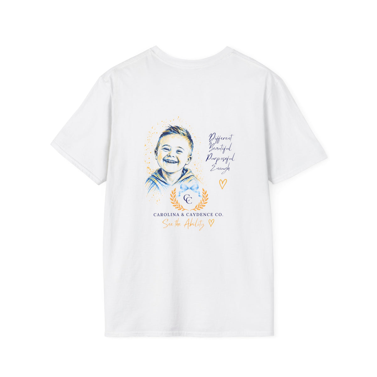 Down Syndrome Awareness Tee – Adult (Boy Design on Back)