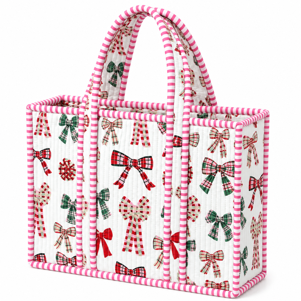 Christmas White Bow Quilted Mini Tote
