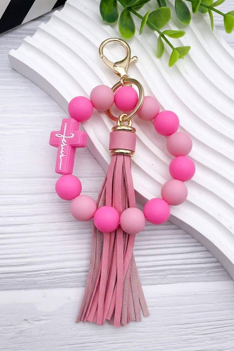 Jesus Cross Beaded Wristlet Keychain
