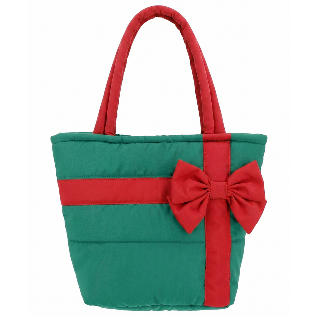 Red Quilted Christmas Tote with Green Bow