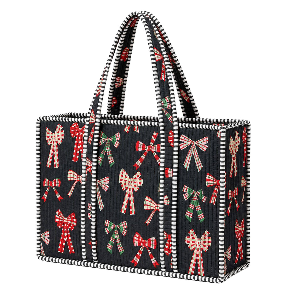 Christmas Black Bow Quilted Mini Tote