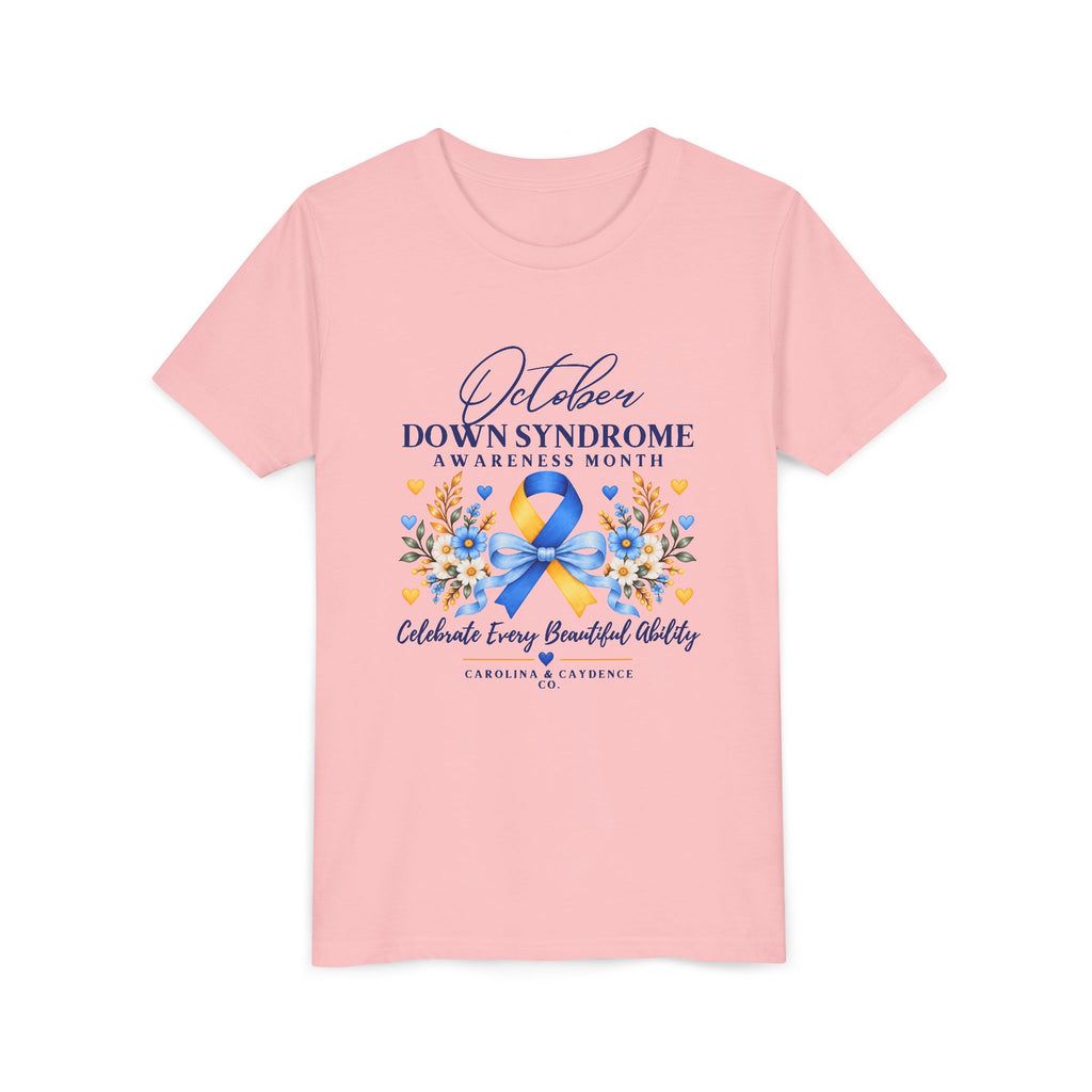 Caydence Kid's Tee – Down Syndrome Awareness Ribbon (Celebrate Every Beautiful Ability)