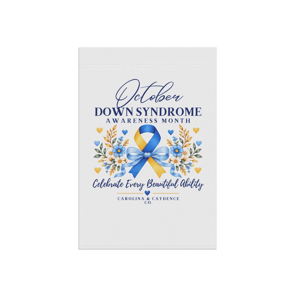Down Syndrome Awareness Garden Flag – "October Down Syndrome Awareness Month" Ribbon Garden Banner