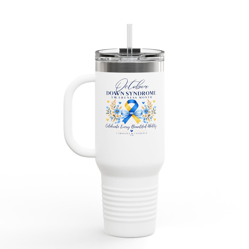 Down Syndrome Awareness 40 oz Insulated Travel Mug – Ribbon Floral Design