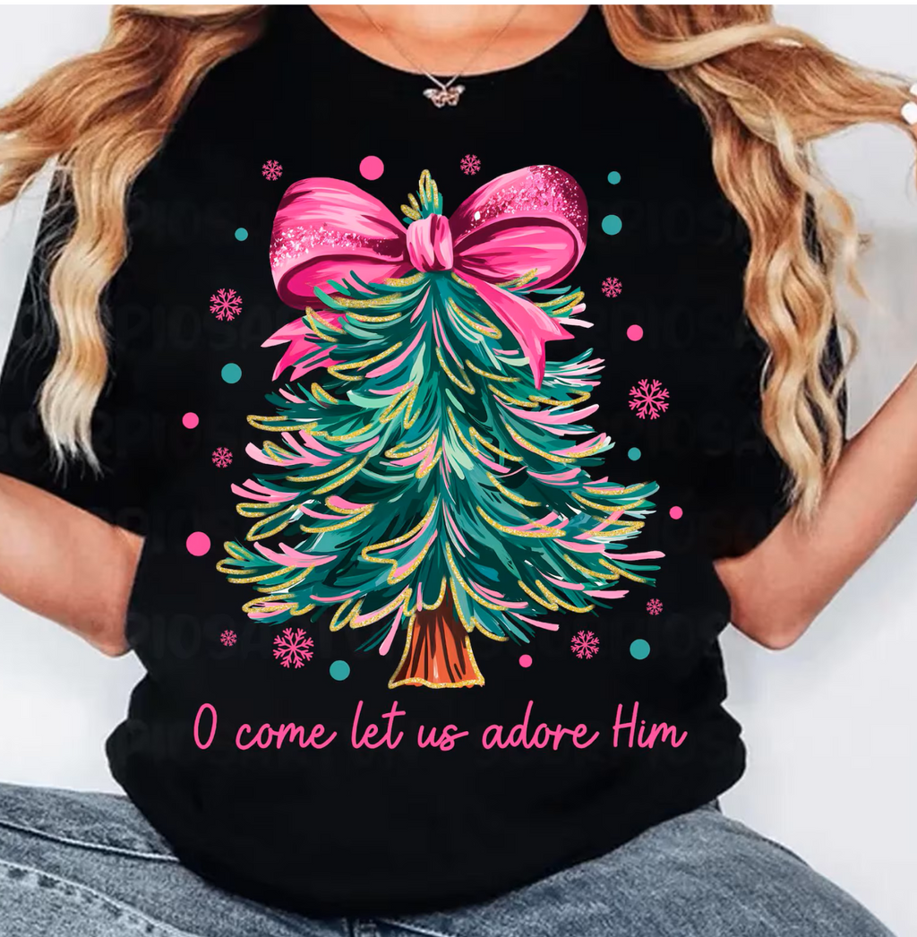 O Come Let Us Adore Him Christmas Tree Tee