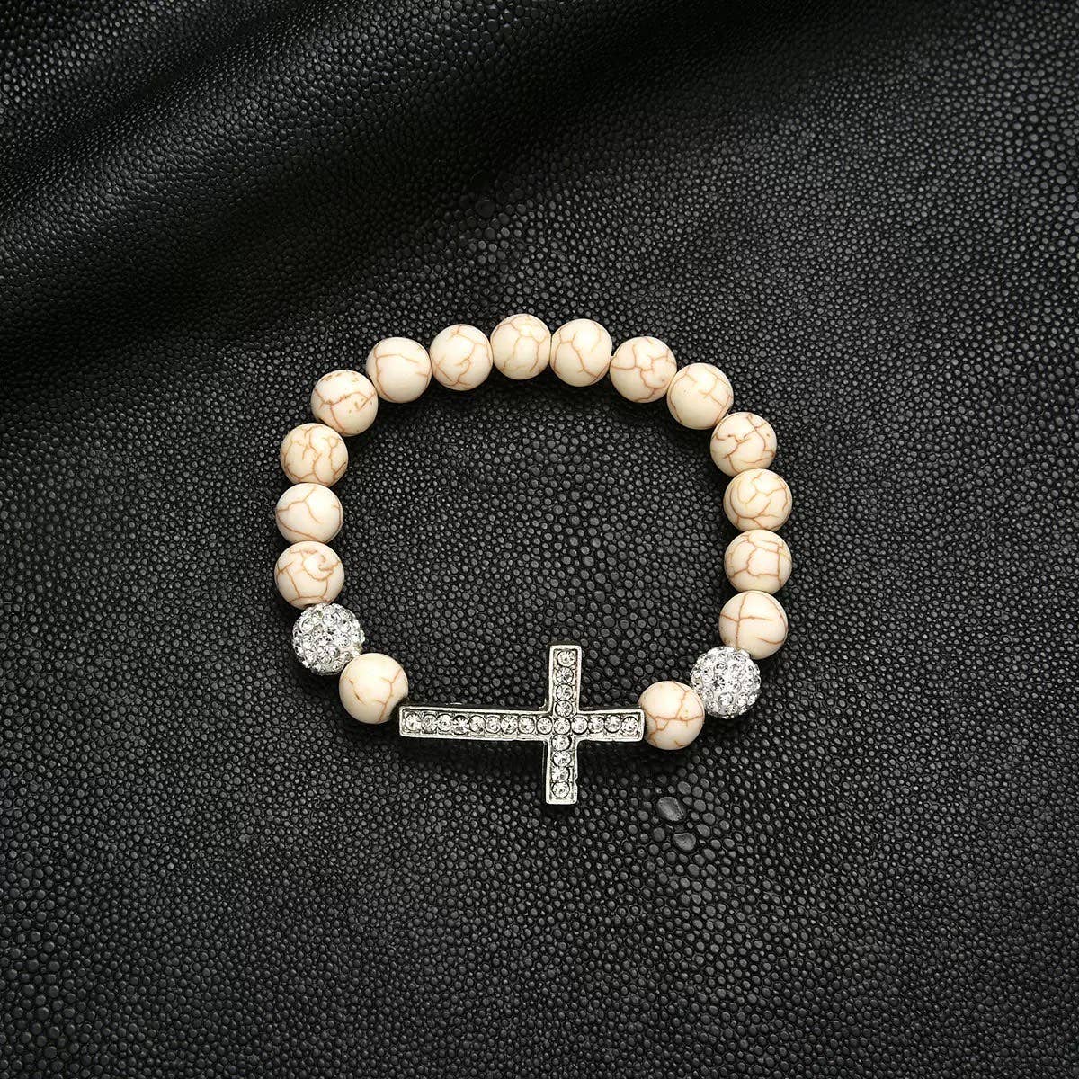 Marble Bead Cross Stackable Bracelet