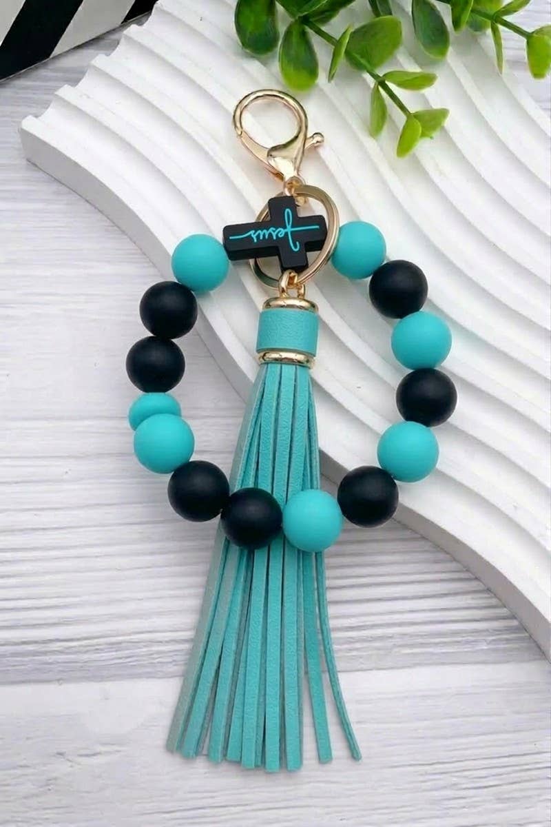 Jesus Cross Beaded Wristlet Keychain