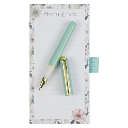Be Still and Know Magnetic Notepad & Pen Set – Teal Meadow (Psalm 46:10)