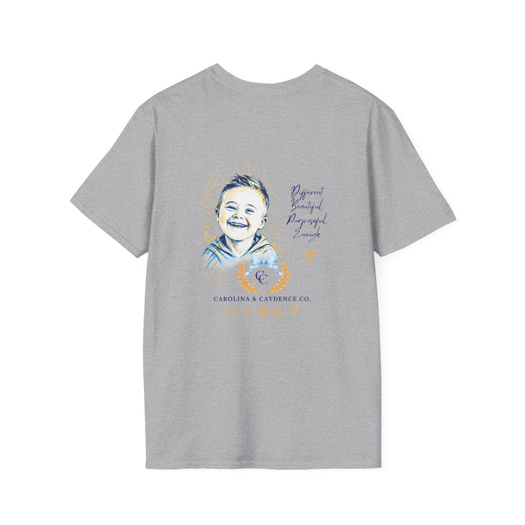 Down Syndrome Awareness Tee – Adult (Boy Design on Back)