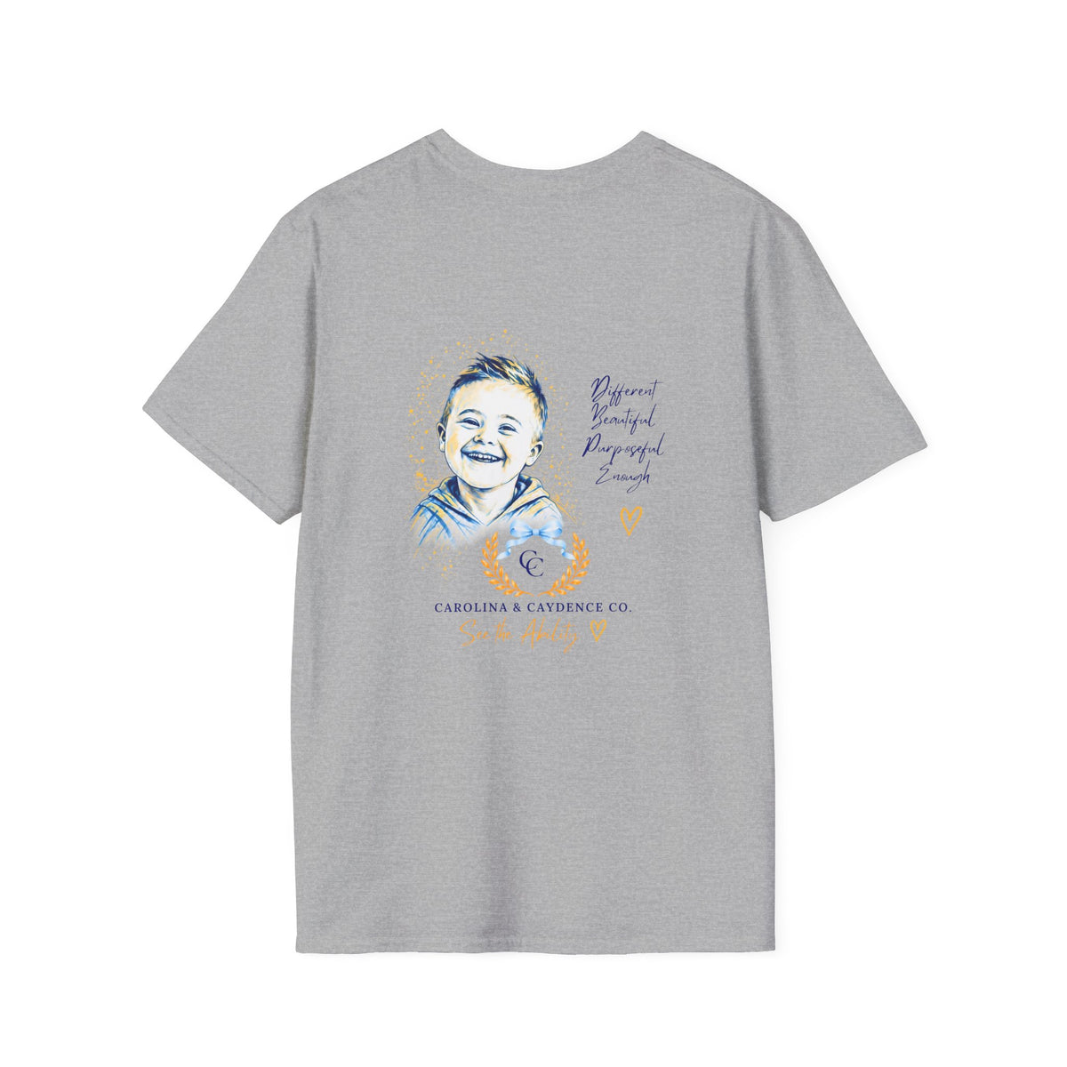 Down Syndrome Awareness Tee – Adult (Boy Design on Back)