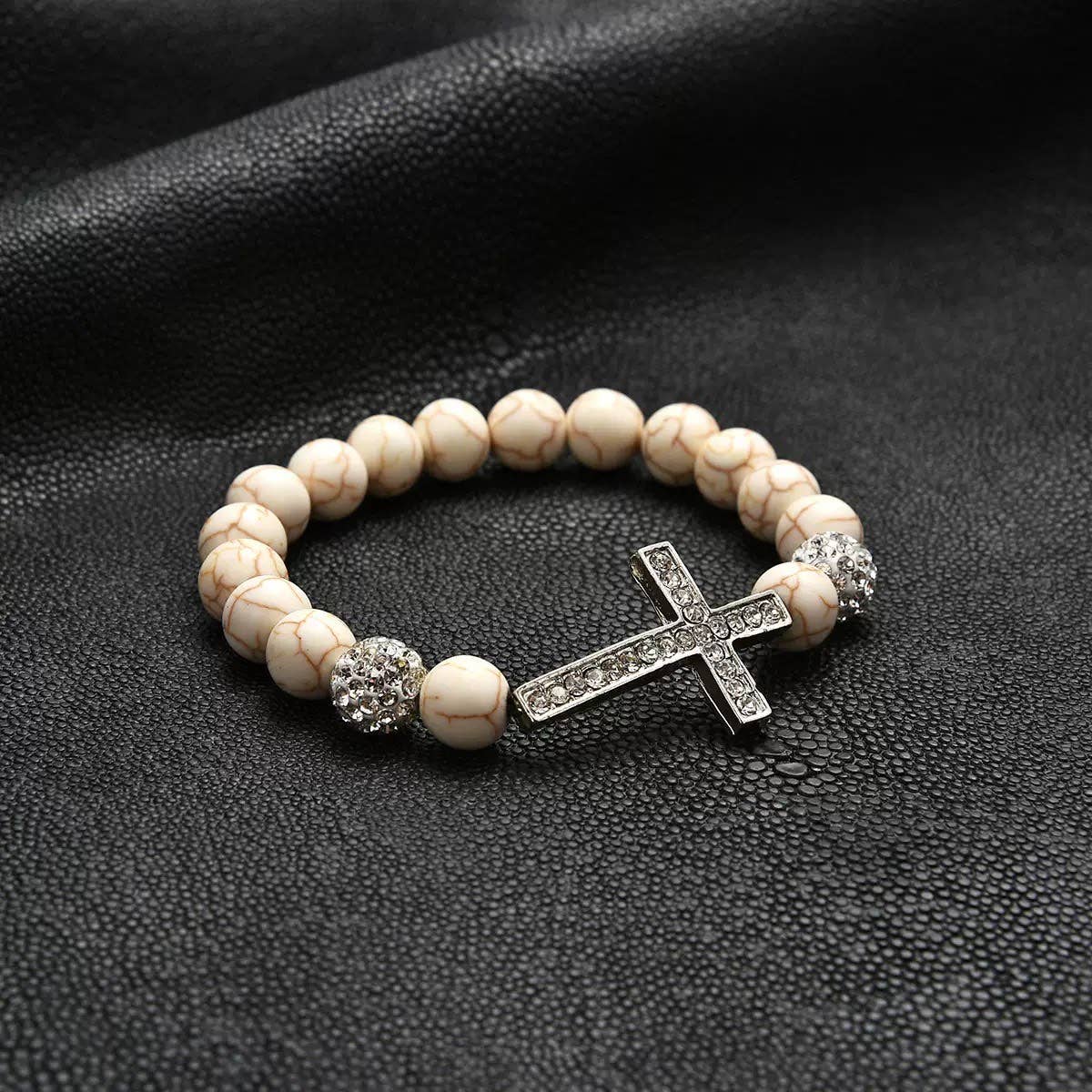 Marble Bead Cross Stackable Bracelet