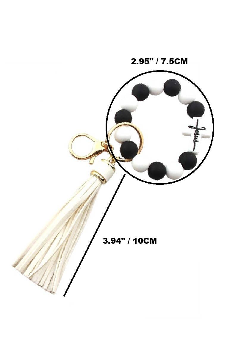 Jesus Cross Beaded Wristlet Keychain