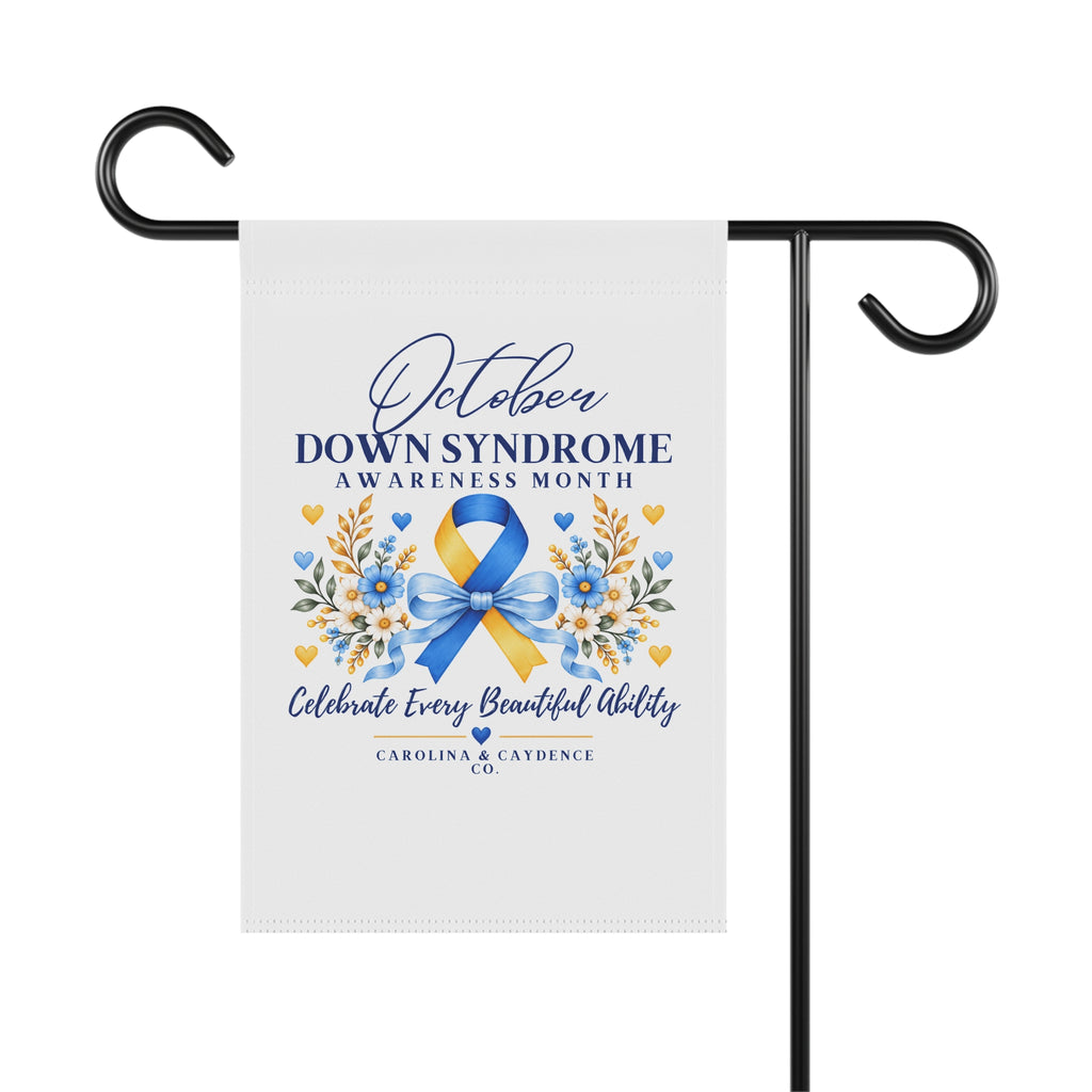 Down Syndrome Awareness Garden Flag – "October Down Syndrome Awareness Month" Ribbon Garden Banner