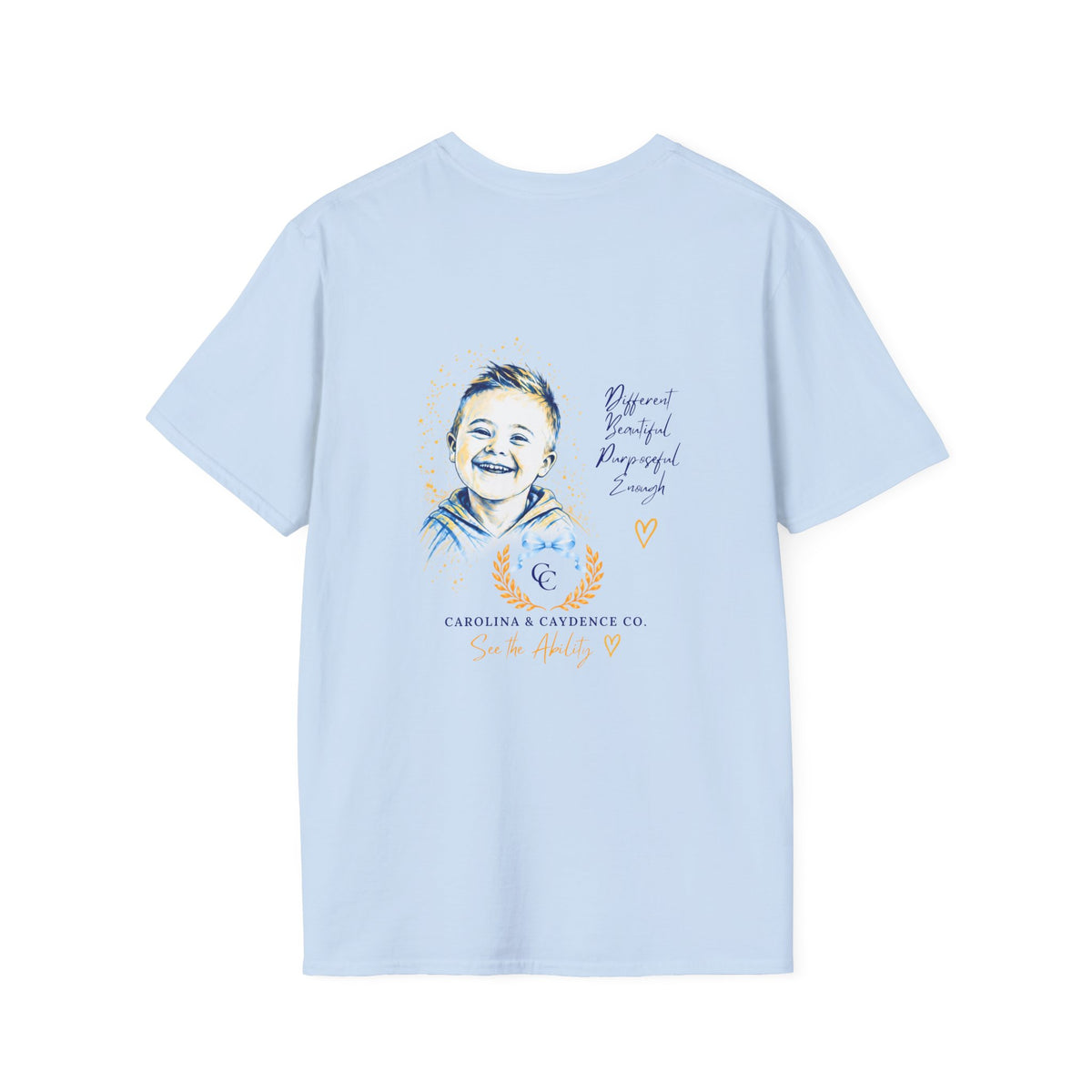 Down Syndrome Awareness Tee – Adult (Boy Design on Back)