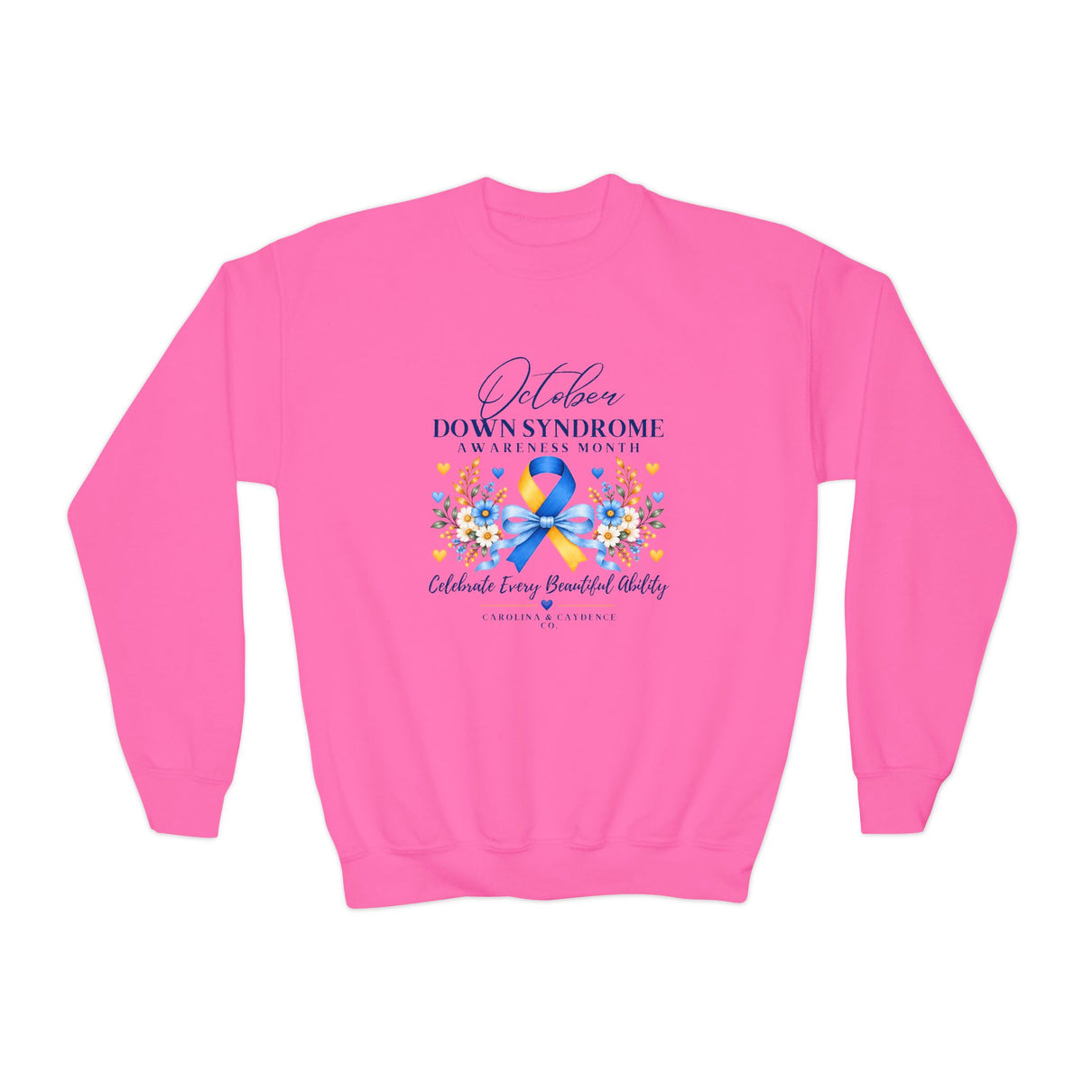 Down Syndrome Awareness Youth Crewneck – Floral Ribbon