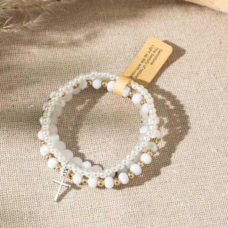 White Cross Stackable Bracelets