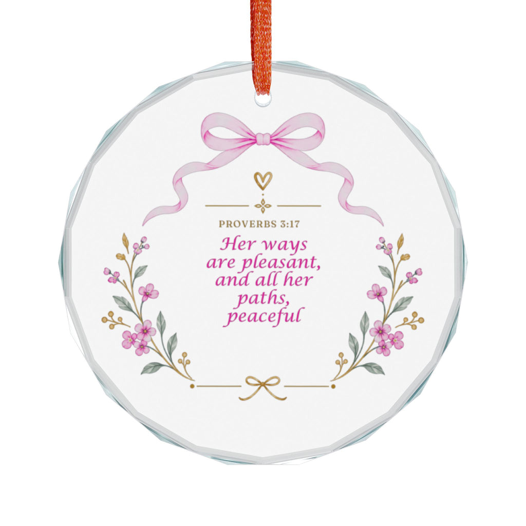 Glass Ornament – "Her Ways Are Pleasant" Floral Bible Verse Christmas Ornament