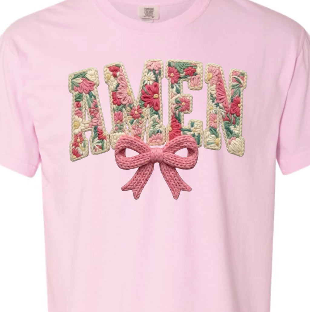 Coquette Amen Faux Yarn Crochet Comfort Color Tee
