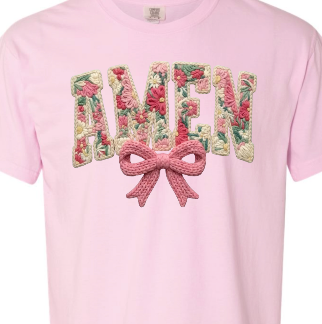 Coquette Amen Faux Yarn Crochet Comfort Color Tee
