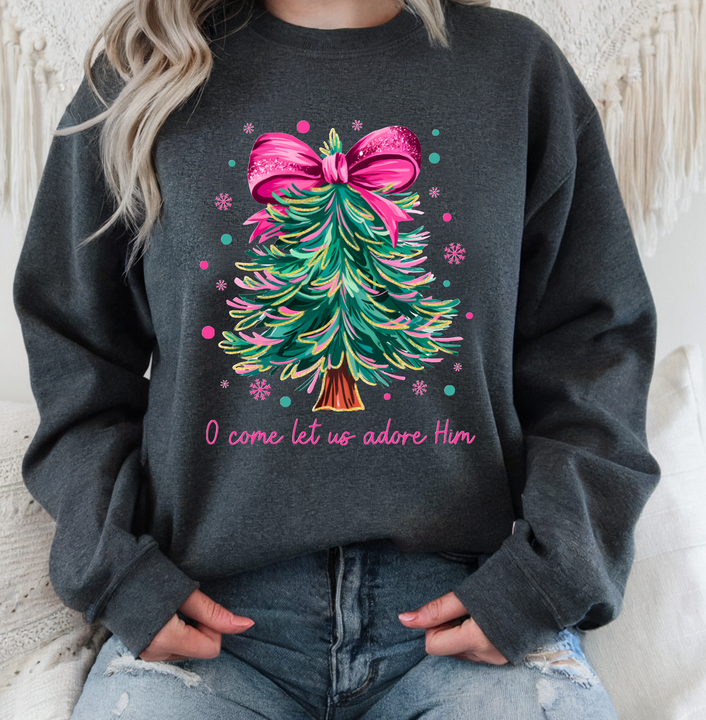 O Come Let Us Adore Him Christmas Tree Tee