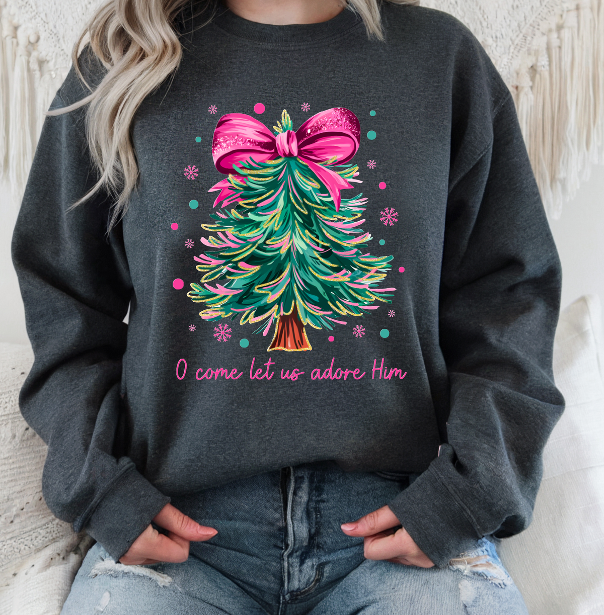 O Come Let Us Adore Him Christmas Tree Tee