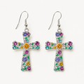 Grace in Bloom Rhinestone Cross Earrings