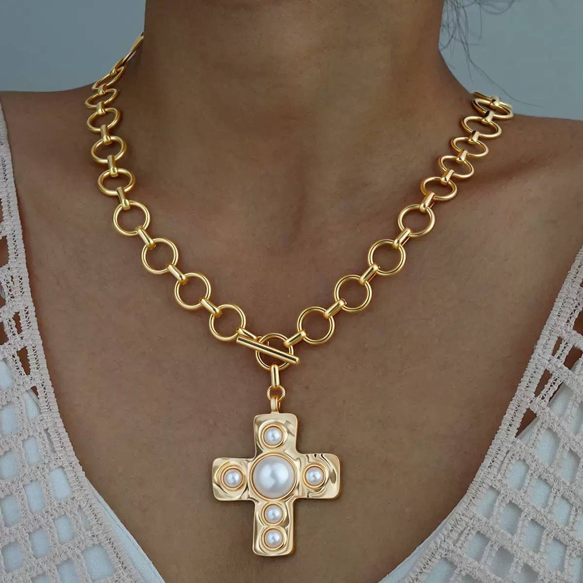 Pearl Cross Chain Necklace