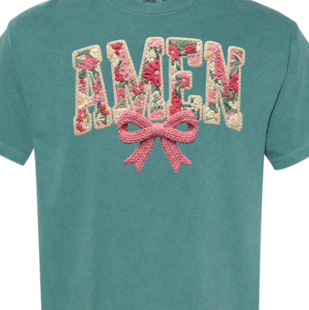 Coquette Amen Faux Yarn Crochet Comfort Color Tee