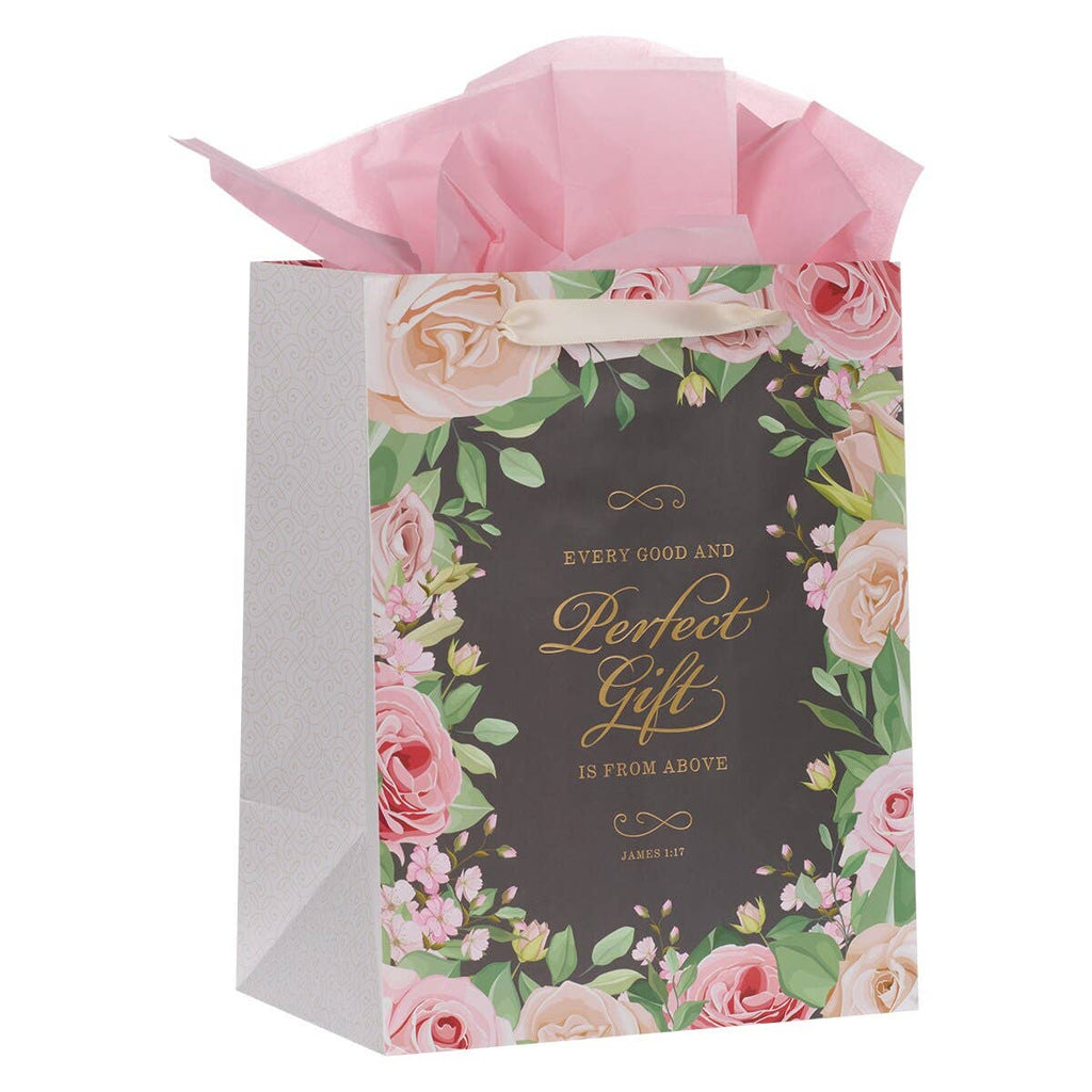 Perfect Gift Pink Rose Large Gift Bag & Card – James 1:17