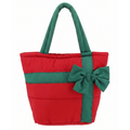 Red Quilted Christmas Tote with Green Bow