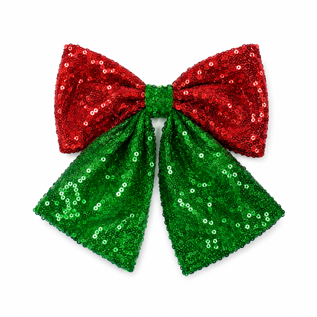Sequin Christmas Hair Bow – Red & Green