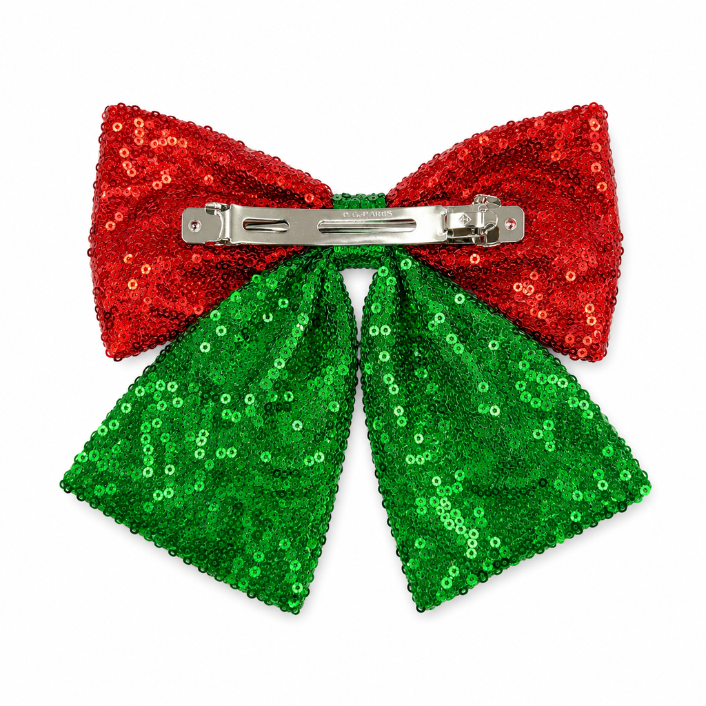 Sequin Christmas Hair Bow – Red & Green